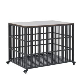 42" Heavy Duty Dog Crate for Large Medium Dogs, Furniture Style cage with 4 Lockable Wheels and 2 Locks