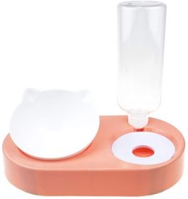 Portable Pet Bowl and Automatic Water Feeder Set, 2 in 1 Food Bowl Dish with Water Dispenser Bottle Tilted (Color: pink)