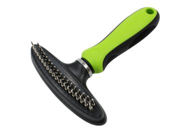 Pet Life Flex Series Dual-Row Grooming Rake Pet Comb (Color: green)